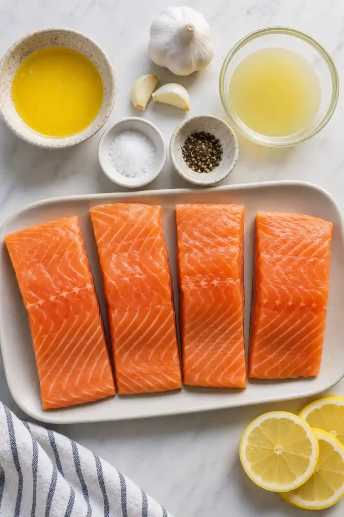 Fresh Air Fryer Salmon with garlic lemon butter sauce served alongside vegetables. A healthy, flavorful seafood recipe with tender, juicy salmon.