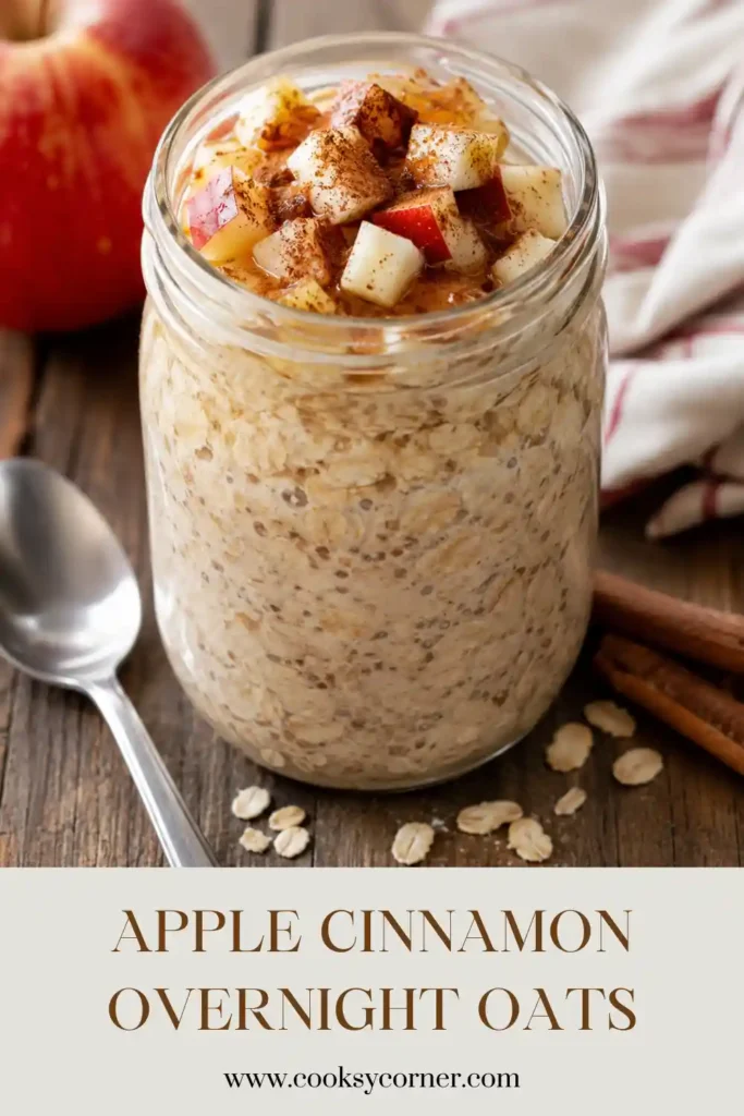 Healthy Apple Cinnamon Overnight Oats made with rolled oats, almond milk, flaxseed, apples, raisins, and walnuts. A simple no-cook breakfast ready after chilling overnight.