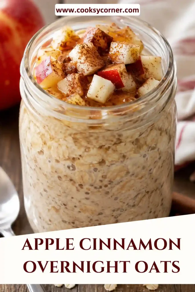 Creamy overnight oats layered with crisp apples, cinnamon, raisins, and walnuts in a glass jar. A wholesome make-ahead breakfast full of fiber and flavor.