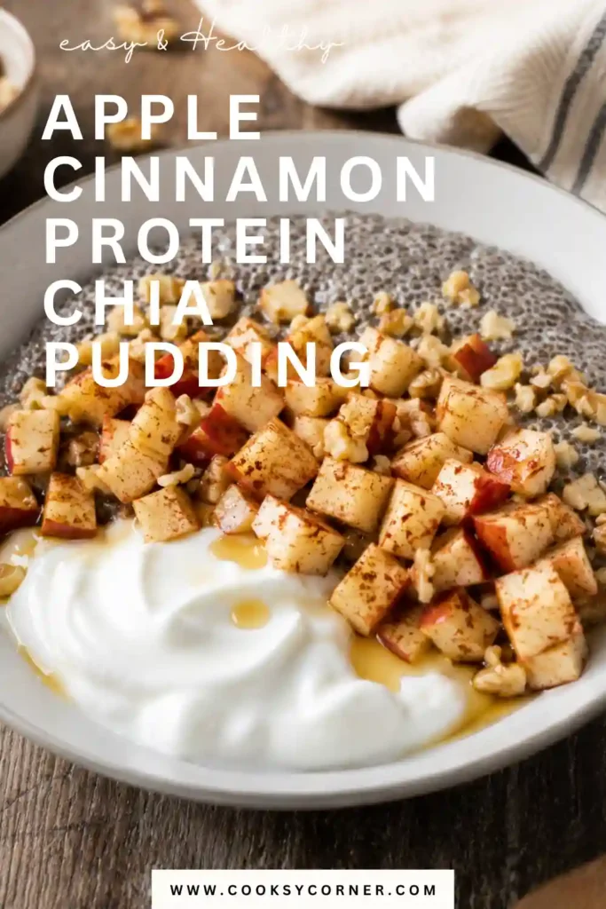 Healthy Apple Cinnamon Protein Chia Pudding layered with vanilla chia pudding, fresh apples, cinnamon, and chopped walnuts. A wholesome breakfast packed with protein and fiber.