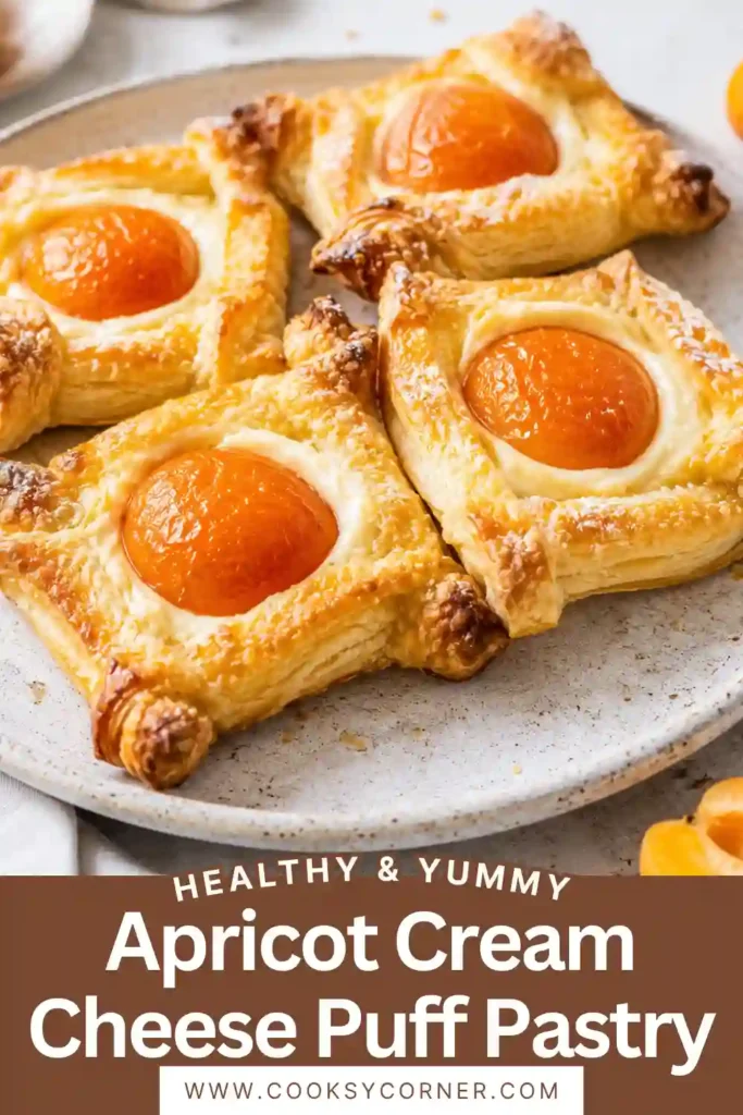 Flaky butter puff pastry topped with cream cheese filling and fresh apricot halves baked until golden brown. A simple yet elegant summer dessert.