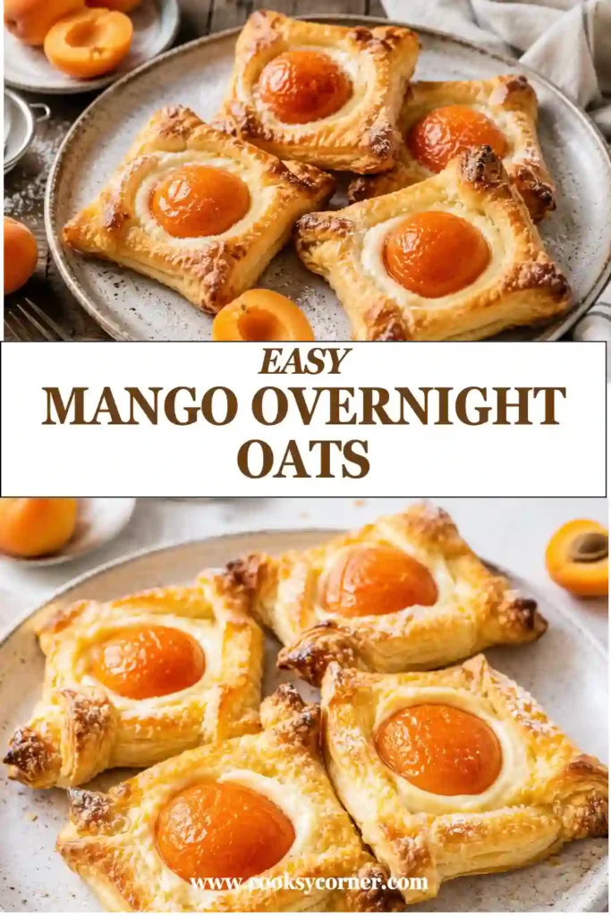 Close-up of homemade Apricot Cream Cheese Puff Pastry with crisp pastry edges, creamy filling, and caramelized fresh apricots. Perfect for brunch and afternoon tea.
