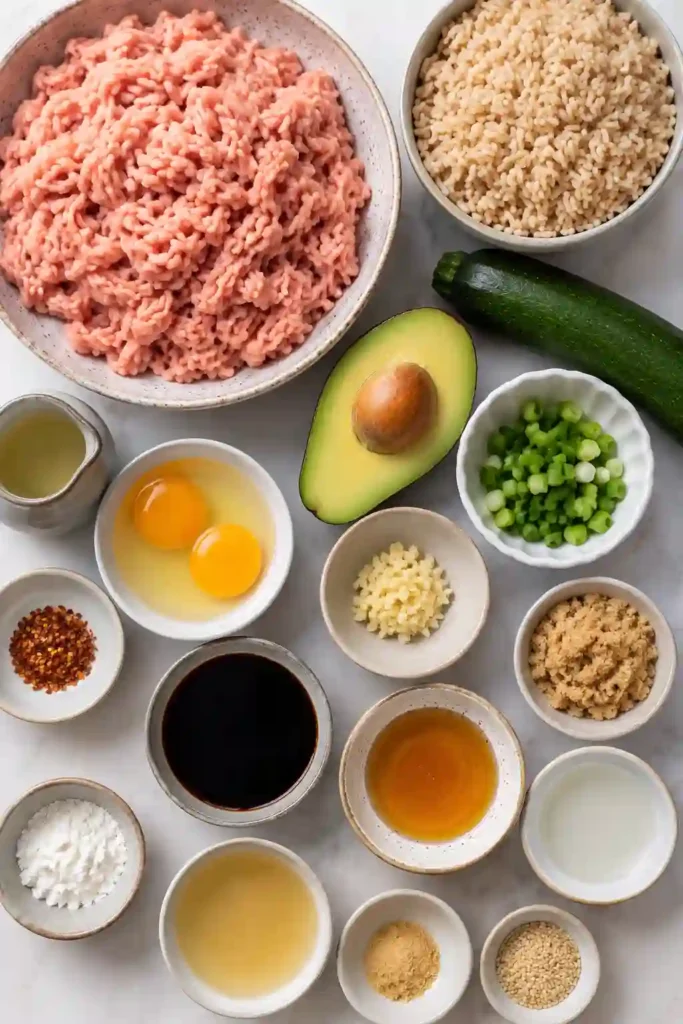 Nutritious Asian Turkey and Avocado Brown Rice Bowls served with tender ground turkey, hearty brown rice, creamy avocado, fresh vegetables, and a poached egg for an easy healthy dinner.