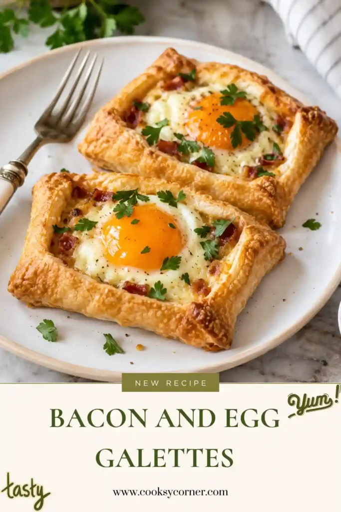 Freshly baked Bacon and Egg Galettes made with flaky butter puff pastry, turkey ham, caramelized onions, and perfectly baked eggs. A warm homemade breakfast perfect for brunch or meal prep.
