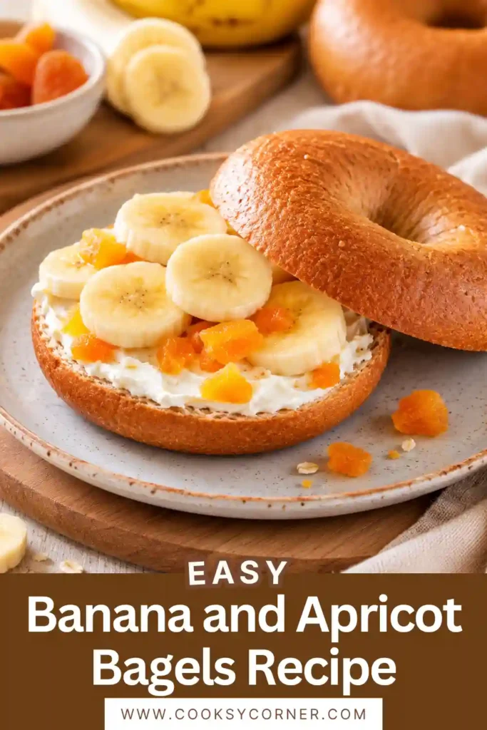 Healthy banana and apricot bagel sandwiches made with wholemeal bagels and creamy soft cheese.