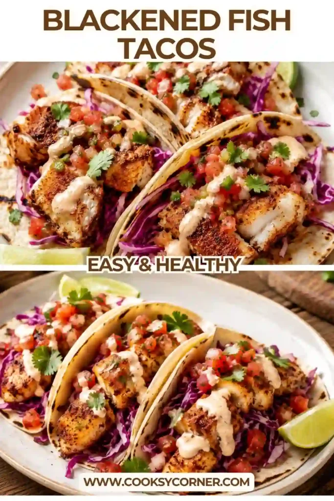 Raw cod fillets with Cajun blackening spices, cabbage, corn tortillas, lime, pico de gallo, mayonnaise, sour cream, and butter arranged for Blackened Fish Tacos. A bright, natural-light food photography image perfect for an easy seafood dinner recipe.