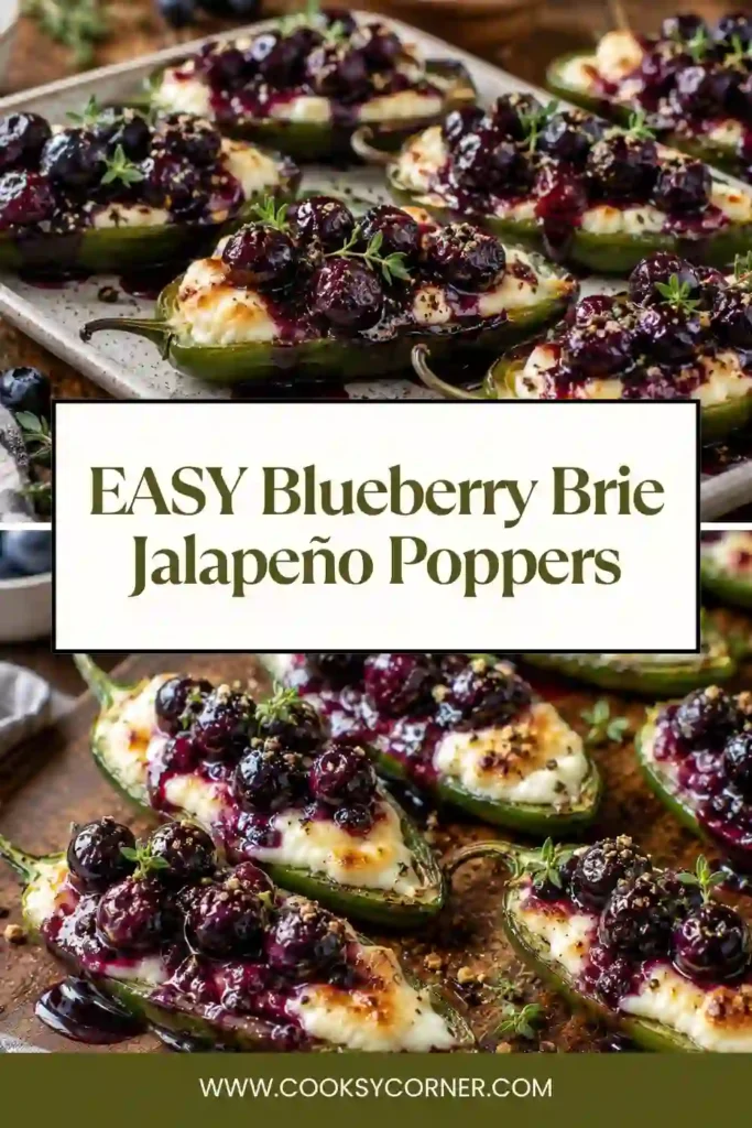 A platter of Blueberry Brie Jalapeño Poppers featuring melted brie cheese, roasted jalapeños, and juicy blueberries. A perfect gourmet appetizer for entertaining.