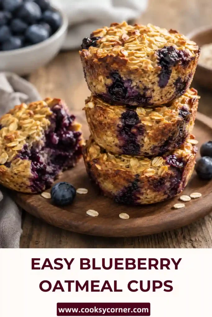Blueberry Oatmeal Cups served on a breakfast plate alongside fresh blueberries and banana slices. This healthy breakfast recipe is perfect for busy mornings.