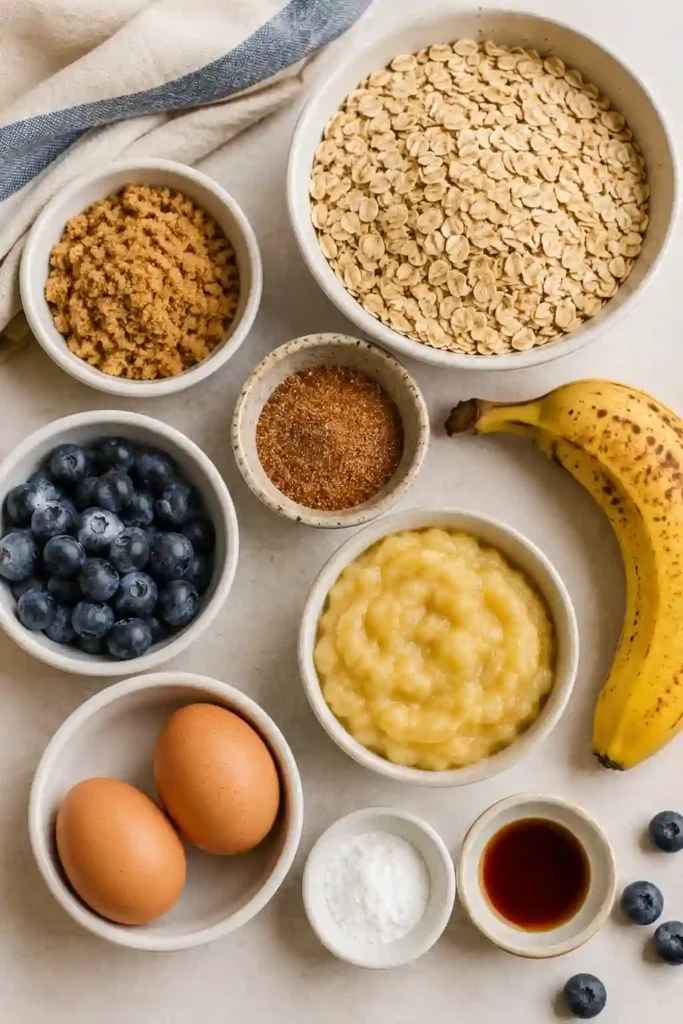Homemade Blueberry Oatmeal Cups baked until lightly golden in a muffin pan. These healthy oatmeal muffins are made with wholesome pantry staples.
