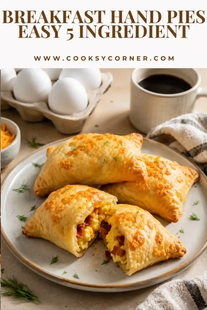 2. Freshly baked Breakfast Hand Pies with crispy puff pastry and cheesy egg filling served for breakfast.