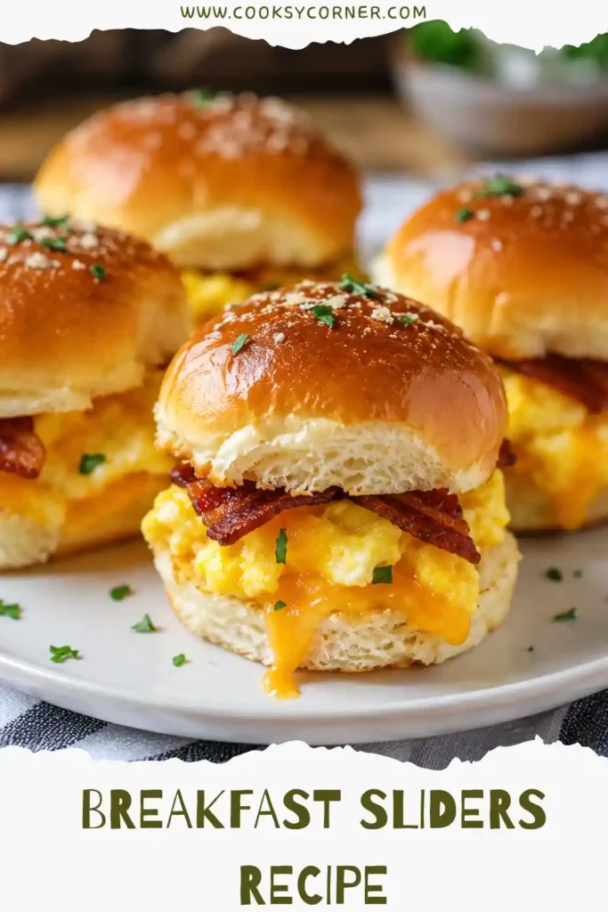 Breakfast Sliders served warm with melted cheese, fluffy eggs, and savory turkey bacon in soft buttery rolls.