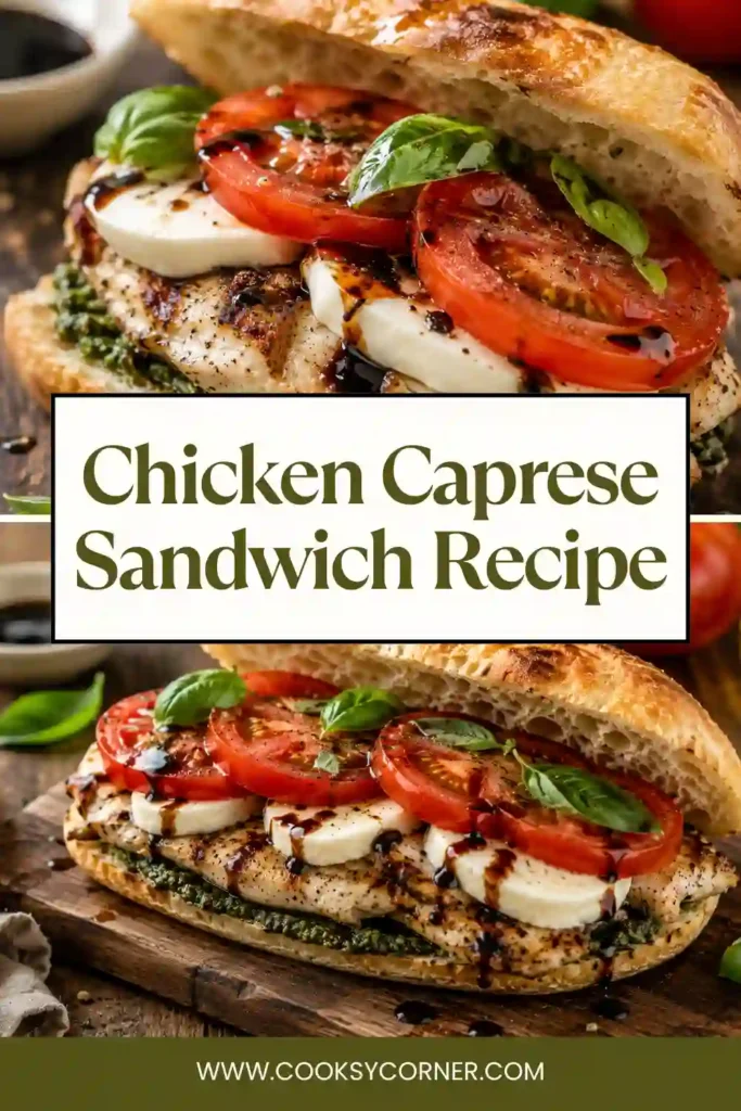 Homemade Chicken Caprese Sandwich featuring juicy grilled chicken breast, creamy mozzarella, ripe tomatoes, and fresh basil.