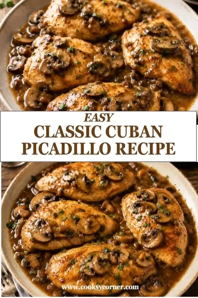 Close-up of Chicken Marsala topped with mushrooms and silky brown sauce served over mashed potatoes. A comforting homemade mushroom chicken recipe.