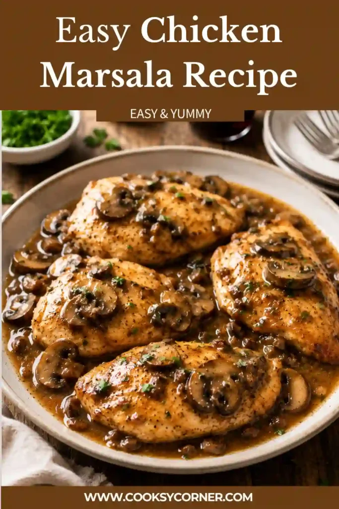 Golden pan-seared chicken breasts served with sautéed mushrooms in a rich halal-friendly Marsala-style sauce. This easy Chicken Marsala Recipe makes an elegant Italian-inspired dinner.