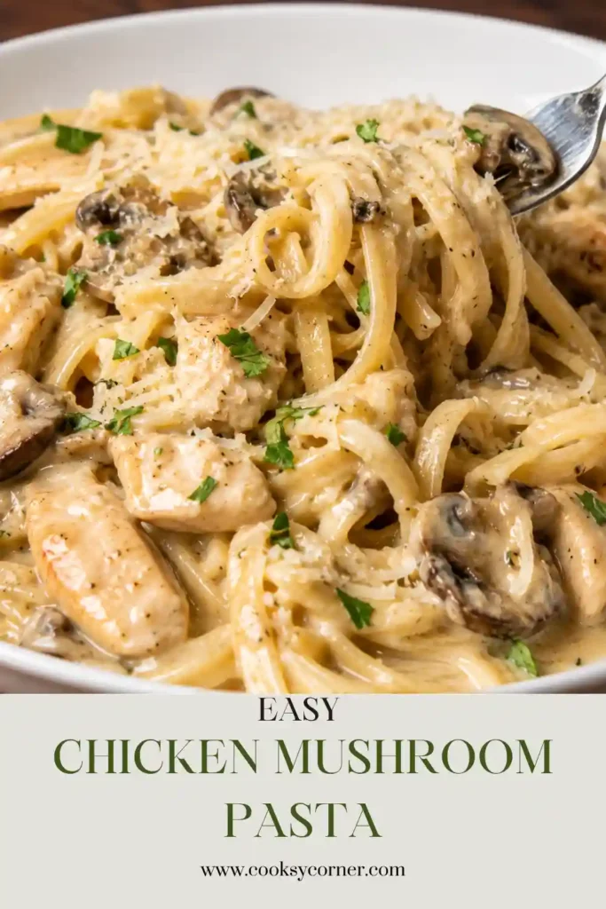 A delicious Chicken Mushroom Pasta featuring juicy chicken breast, mushrooms, and creamy sauce tossed with perfectly cooked pasta. This easy chicken pasta recipe is ideal for weeknight meals.