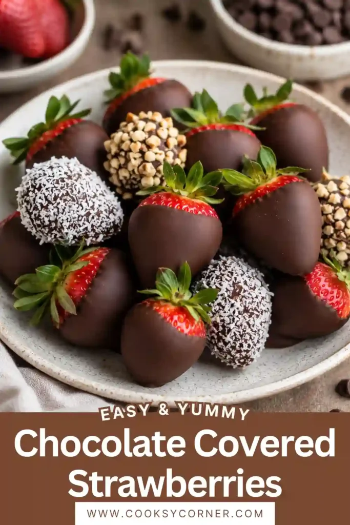 A platter of chocolate dipped strawberries decorated with white chocolate drizzle and colorful sprinkles. These beautiful desserts are perfect for Valentine's Day and celebrations.