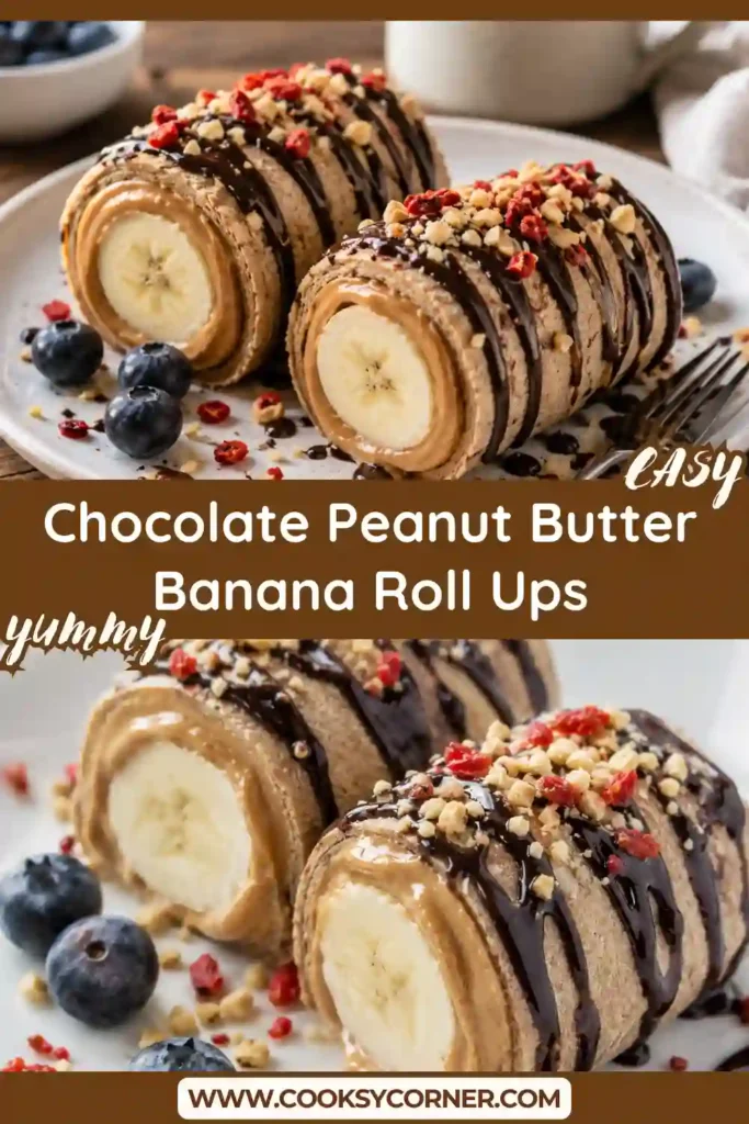 Freshly sliced Chocolate Peanut Butter Banana Roll-Ups made with whole grain crepes, creamy peanut butter, bananas, and homemade chocolate drizzle. A wholesome breakfast and healthy dessert idea.
