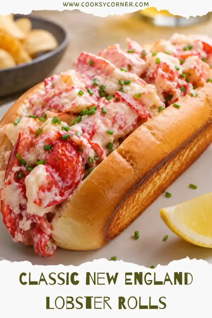 Authentic lobster rolls with creamy lobster salad served in golden buttered hot dog buns alongside dill pickles.