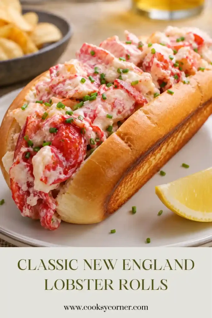 Classic New England lobster rolls filled with tender lobster meat in buttery toasted split-top buns served with lemon wedges and potato chips.