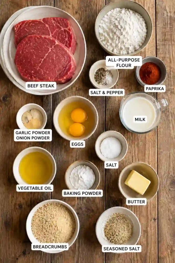 Golden Country Fried Steak served with classic comfort food sides. This easy cube steak recipe delivers a crispy texture and rich homemade flavor.