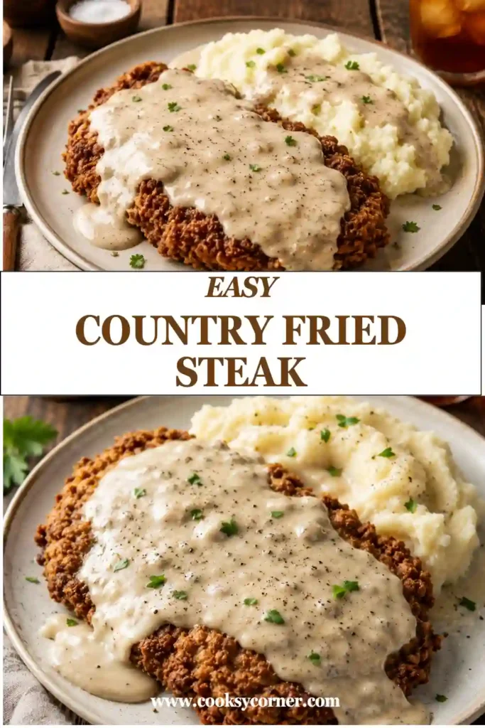 Homemade Country Fried Steak freshly pan-fried until golden brown and crispy. The juicy cube steak pairs beautifully with traditional Southern side dishes.