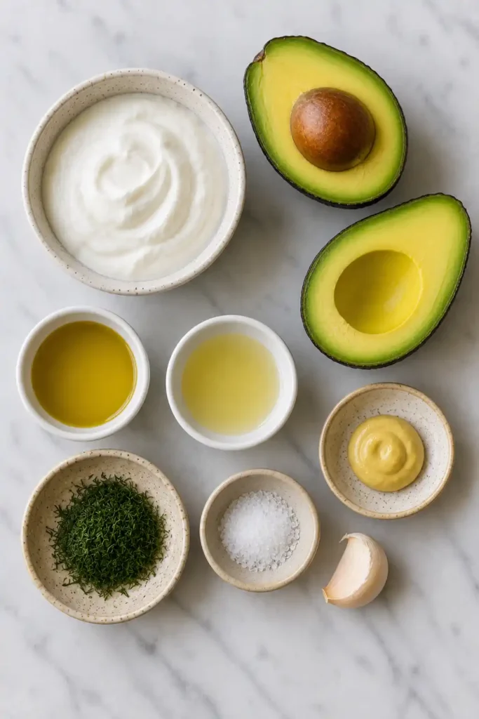 Creamy avocado appetizer topped with fresh dill alongside assorted fresh vegetables for dipping.