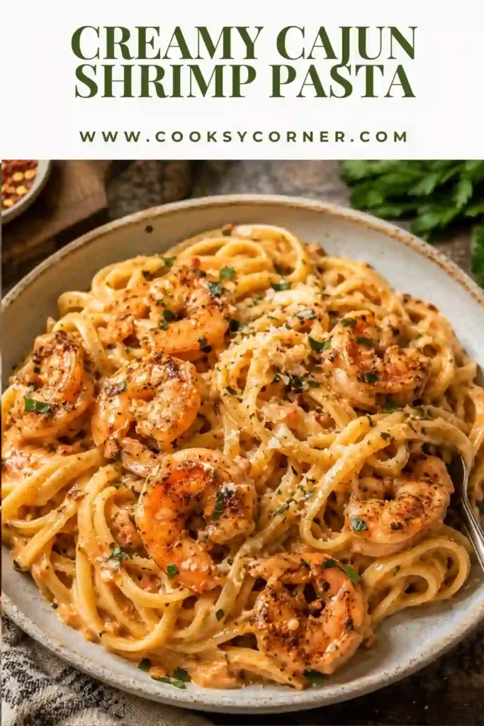 Creamy shrimp linguine coated in rich Cajun cream sauce and garnished with parsley and Parmesan. A flavorful homemade pasta dish.