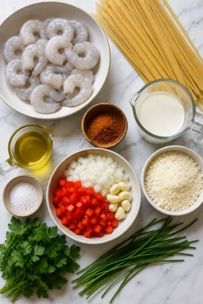 Homemade Creamy Cajun Shrimp Pasta with perfectly cooked shrimp, silky cream sauce, and fresh herbs. An elegant yet easy dinner recipe.