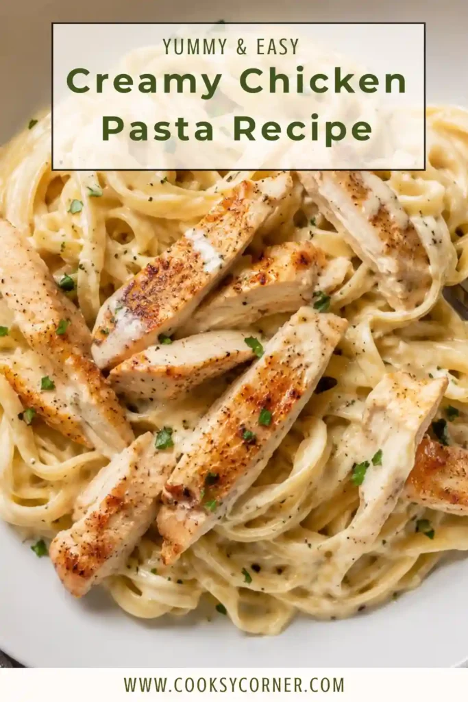 3. Homemade creamy chicken pasta featuring garlic, rosemary, Parmesan cream sauce, and juicy chicken slices. Finished with fresh lemon zest for extra brightness.