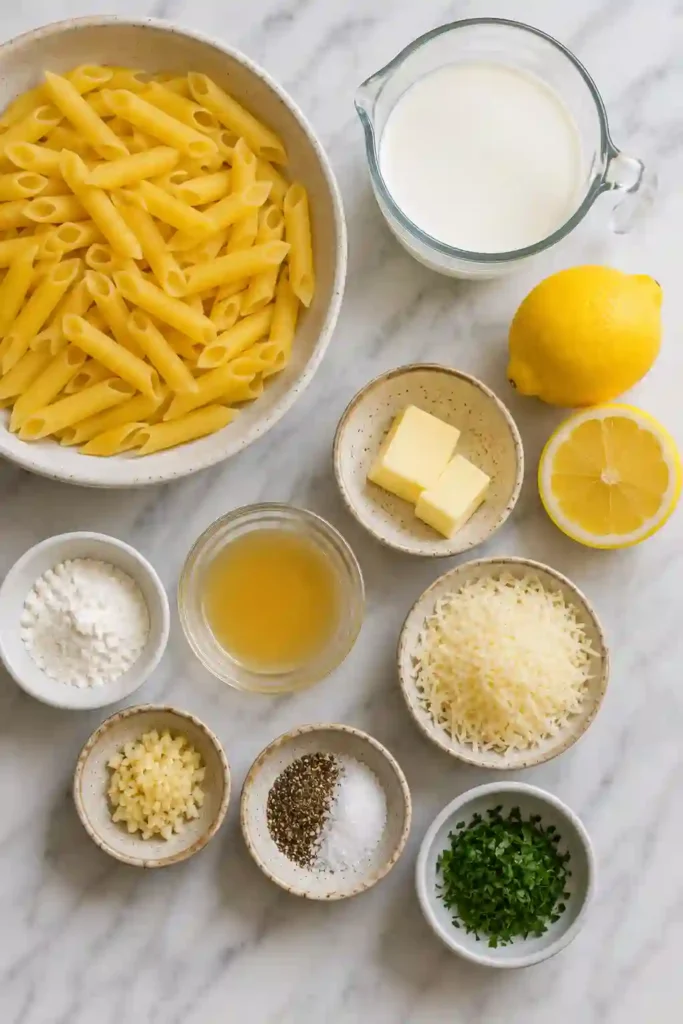 Freshly cooked creamy lemon pasta served with lemon wedges, Parmesan cheese, and chopped parsley. A rich and satisfying weeknight pasta recipe.