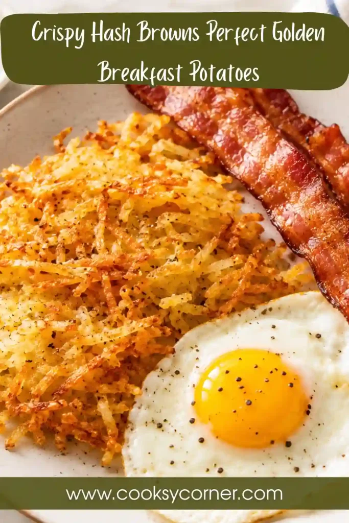 Golden Crispy Hash Browns cooked in a cast-iron skillet until perfectly browned and crunchy on both sides.