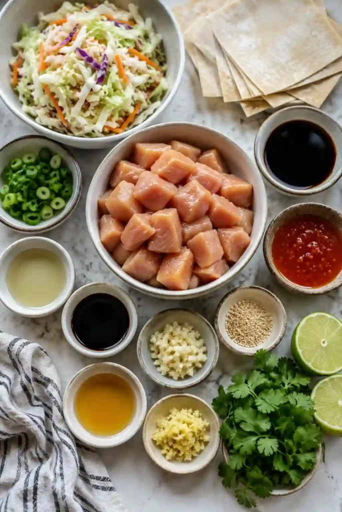 Freshly baked Crispy Wonton Tacos arranged on a serving platter with colorful slaw and sesame garnish. Crunchy, flavorful, and easy to make.