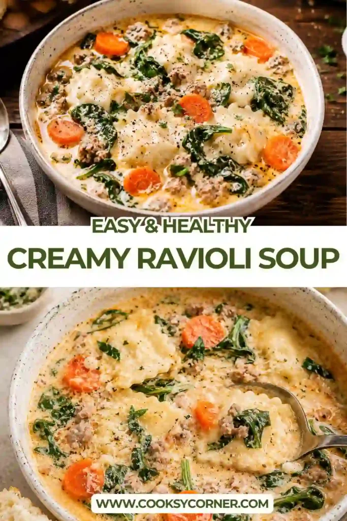 Rich and creamy tomato ravioli soup featuring cheese ravioli, fresh vegetables, and savory turkey. This comforting soup is ideal for cozy weeknight meals.