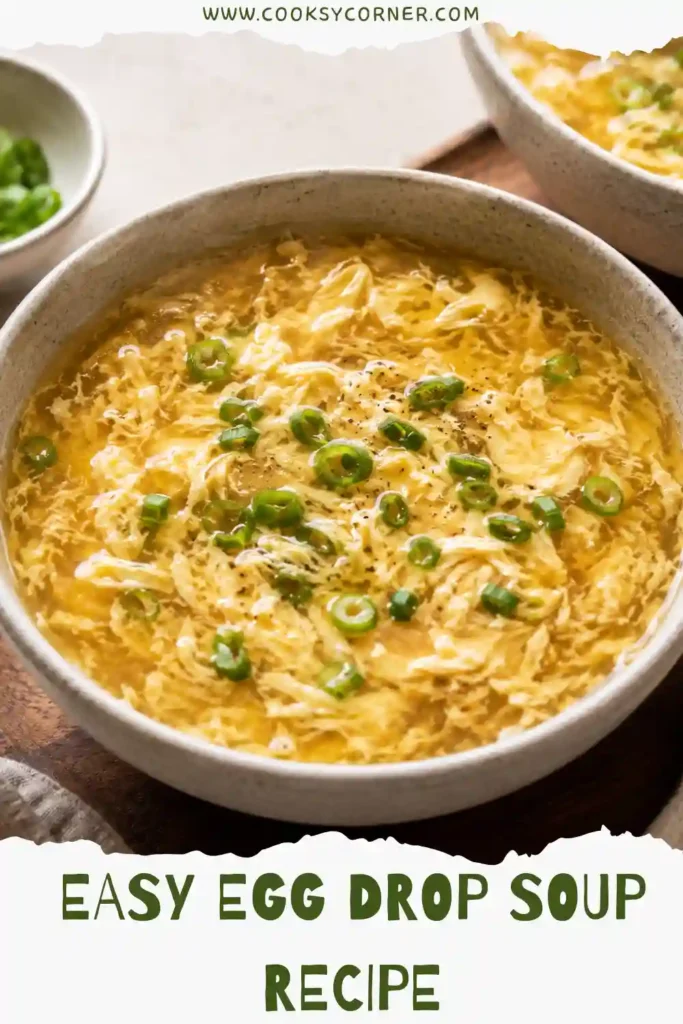 Close-up of Easy Egg Drop Soup featuring silky eggs, flavorful chicken broth, and fresh green onions. A simple Chinese-inspired comfort food made with pantry ingredients.