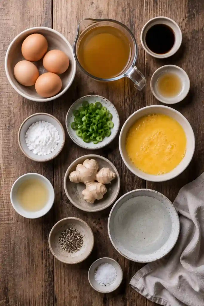 Warm bowl of Homemade Egg Drop Soup with smooth egg ribbons and vibrant green onions served on a wooden table. This comforting soup is quick, light, and satisfying.