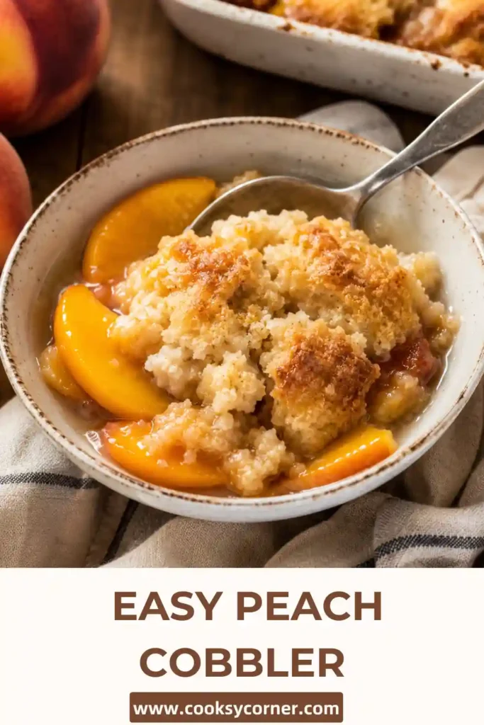 Classic Southern Peach Cobbler baked until golden brown with sweet peach filling and buttery cobbler crust.