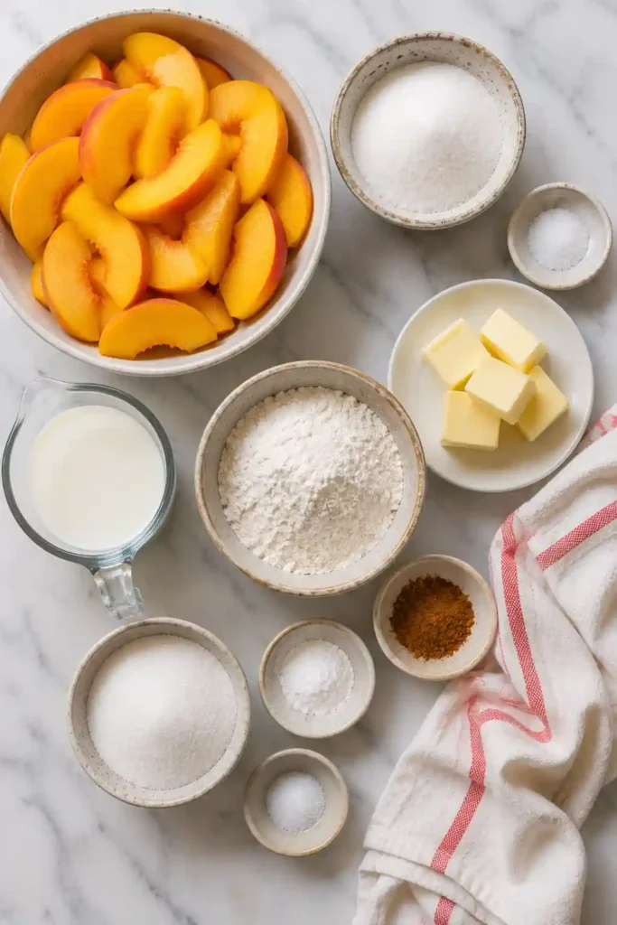 Fresh peach dessert with juicy peaches, cinnamon, and a tender baked topping served warm from the oven.