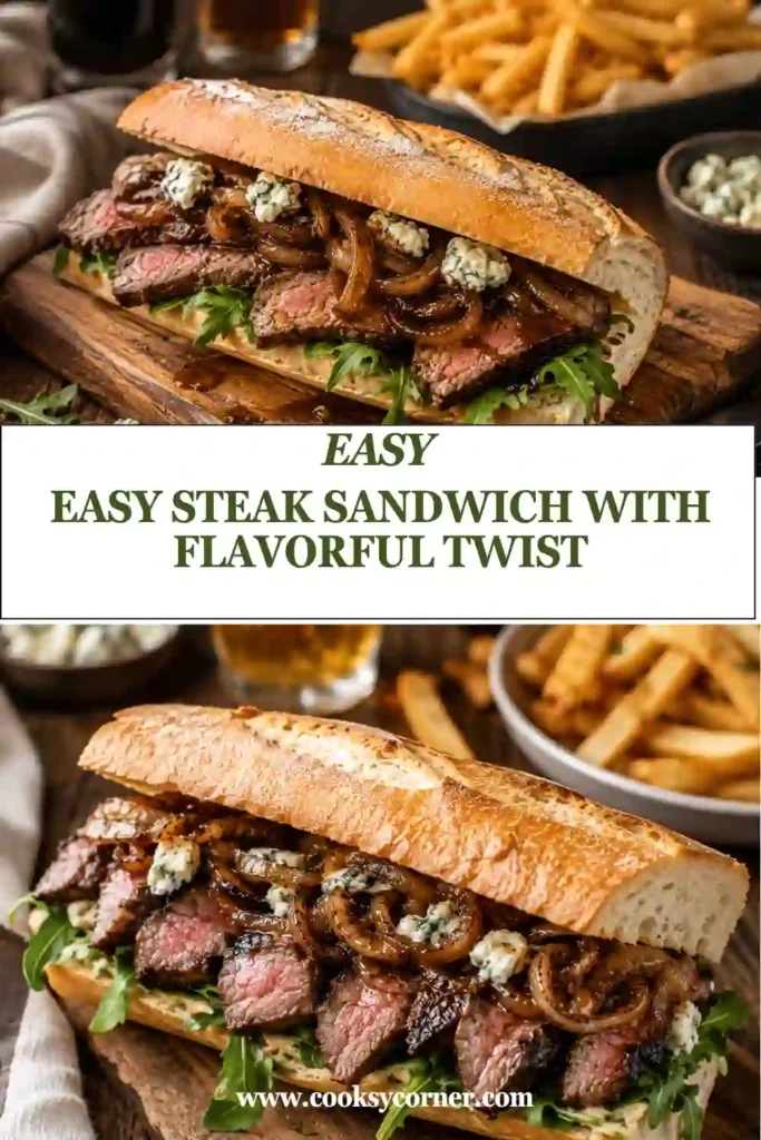 Tender grilled steak layered with caramelized vegetables and melted cheese inside a toasted hoagie roll. A flavorful homemade steak sandwich perfect for lunch or dinner.