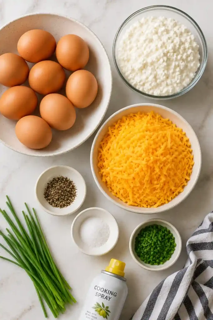 Homemade Egg Bites with Cottage Cheese featuring a creamy texture, melted cheddar, and fresh chives. A nutritious breakfast option that's freezer-friendly.