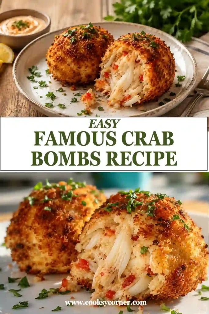 Homemade baked crab bombs featuring tender jumbo lump crab meat with a lightly golden crust and fresh herbs
