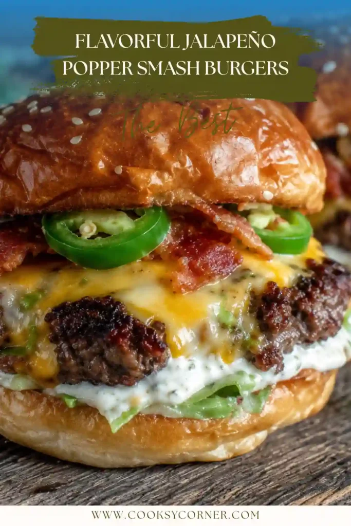 Freshly cooked Flavorful Jalapeño Popper Smash Burgers stacked with crisp lettuce, tomato, spicy jalapeños, and melted cheese. An easy homemade smash burger recipe for any occasion.