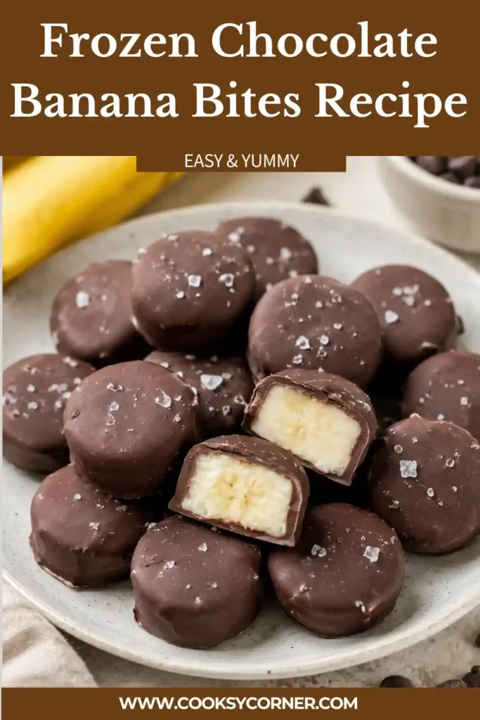 Chocolate-covered frozen banana slices arranged on parchment paper with flaky sea salt. These easy banana bites are a healthy dessert for all ages.