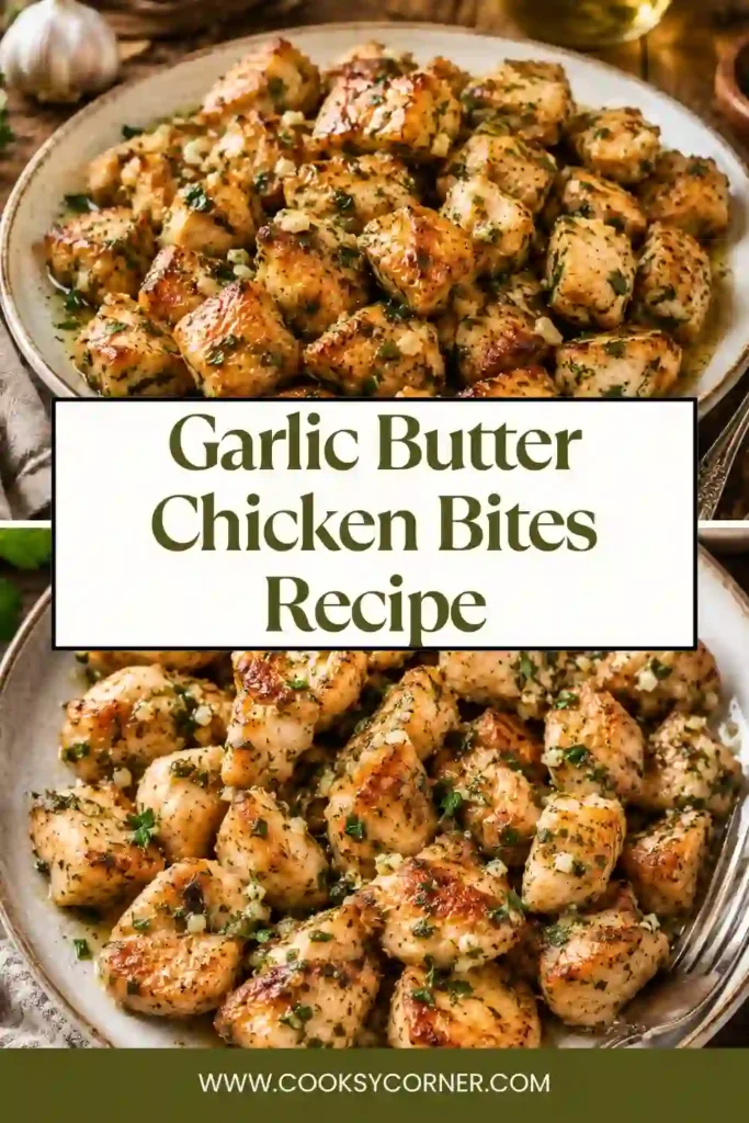 Garlic Butter Chicken Bites served in a skillet with fresh parsley and melted garlic butter coating juicy golden chicken pieces.
