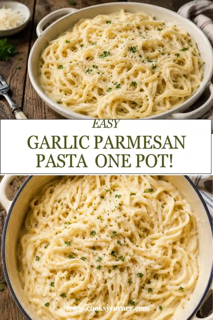 Close-up of homemade Garlic Parmesan Pasta featuring silky angel hair noodles in a creamy garlic butter Parmesan sauce. Perfect for a comforting family dinner.