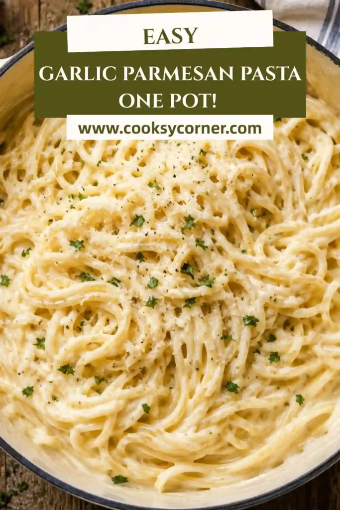 A bowl of creamy Garlic Parmesan Pasta made with angel hair pasta coated in a rich buttery garlic Parmesan sauce. Fresh parsley adds a bright finishing touch to this comforting one pot pasta recipe.