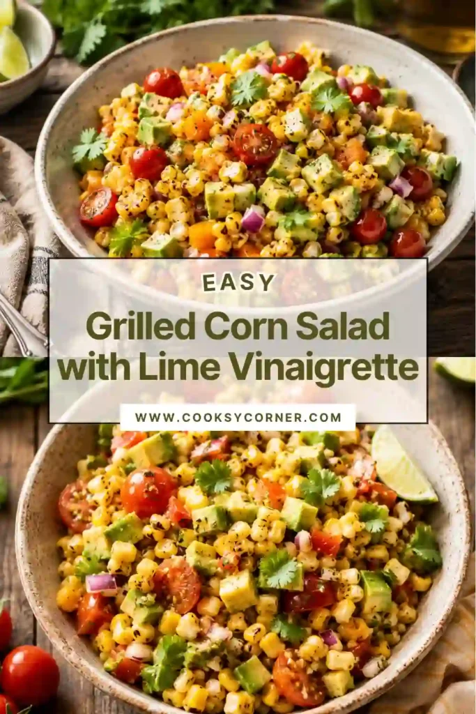 Fresh grilled corn salad tossed with creamy avocado, juicy tomatoes, and a homemade lime vinaigrette. A vibrant summer side dish perfect for BBQs.