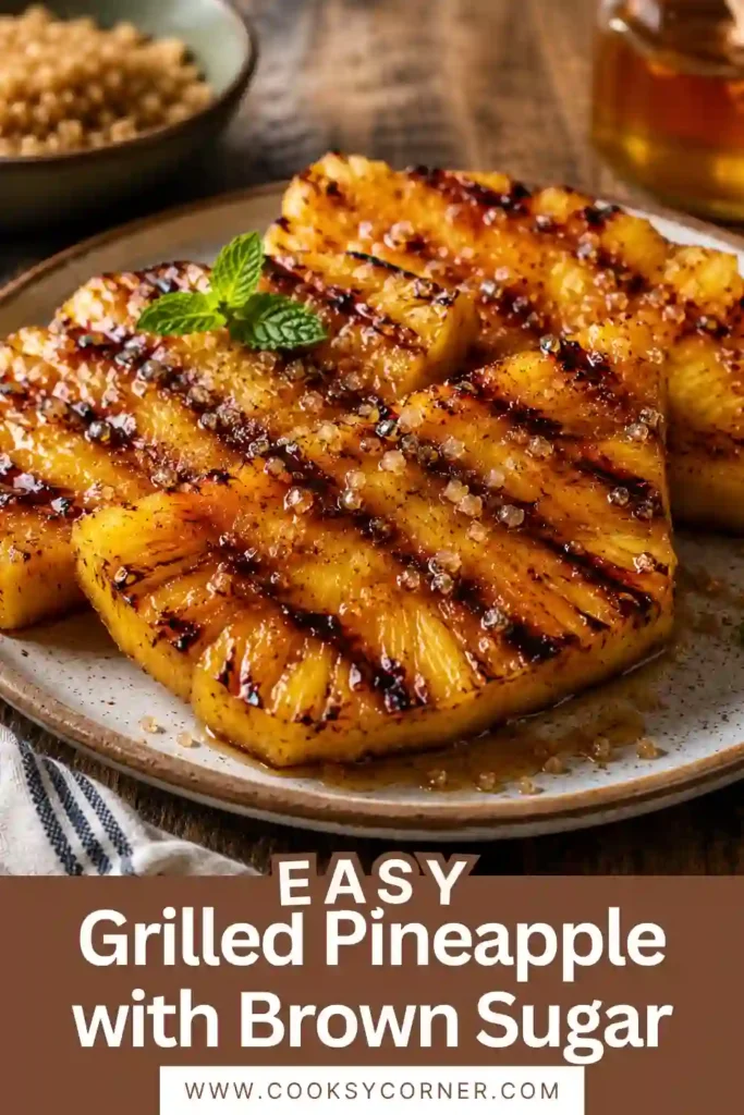 Golden caramelized pineapple slices grilled until tender and lightly charred, finished with coarse sea salt. A simple grilled fruit dessert bursting with tropical flavor.