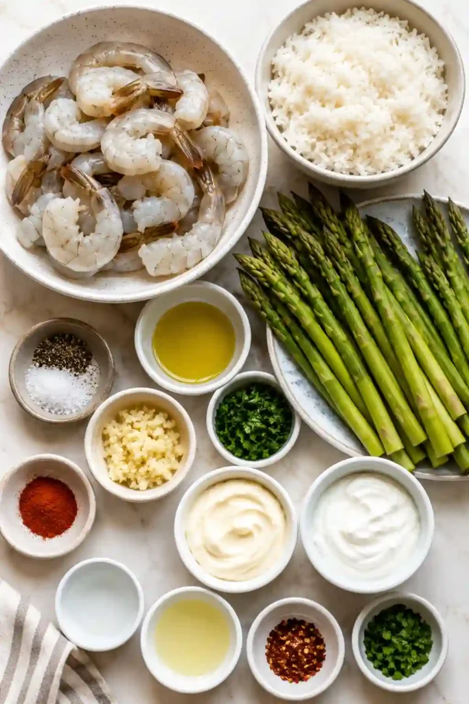 A delicious Grilled Shrimp Bowl featuring smoky shrimp, creamy garlic dressing, rice, and fresh vegetables. Ideal for healthy weeknight dinners and meal prep.
