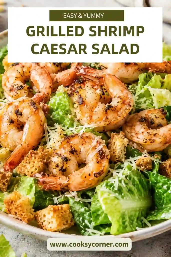 Fresh Caesar salad topped with smoky grilled shrimp, grated Parmesan, crunchy breadcrumbs, and crisp romaine lettuce.