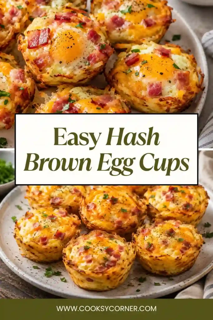 3. Close-up of cheesy Hash Brown Egg Cups with crispy potato edges and fluffy baked eggs, perfect for breakfast meal prep.